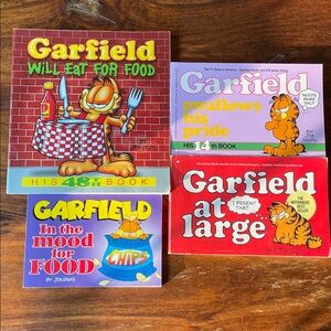 4 GARFIELD Books Jim Davis - will eat, at large, swallows pride, mood for food